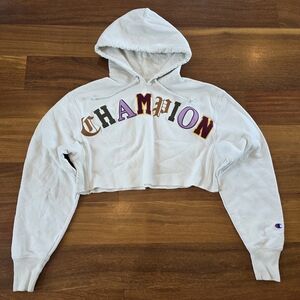 Champion Cropped Cut Off Hoodie Women's Reverse Weave Raw Hem Womens Small